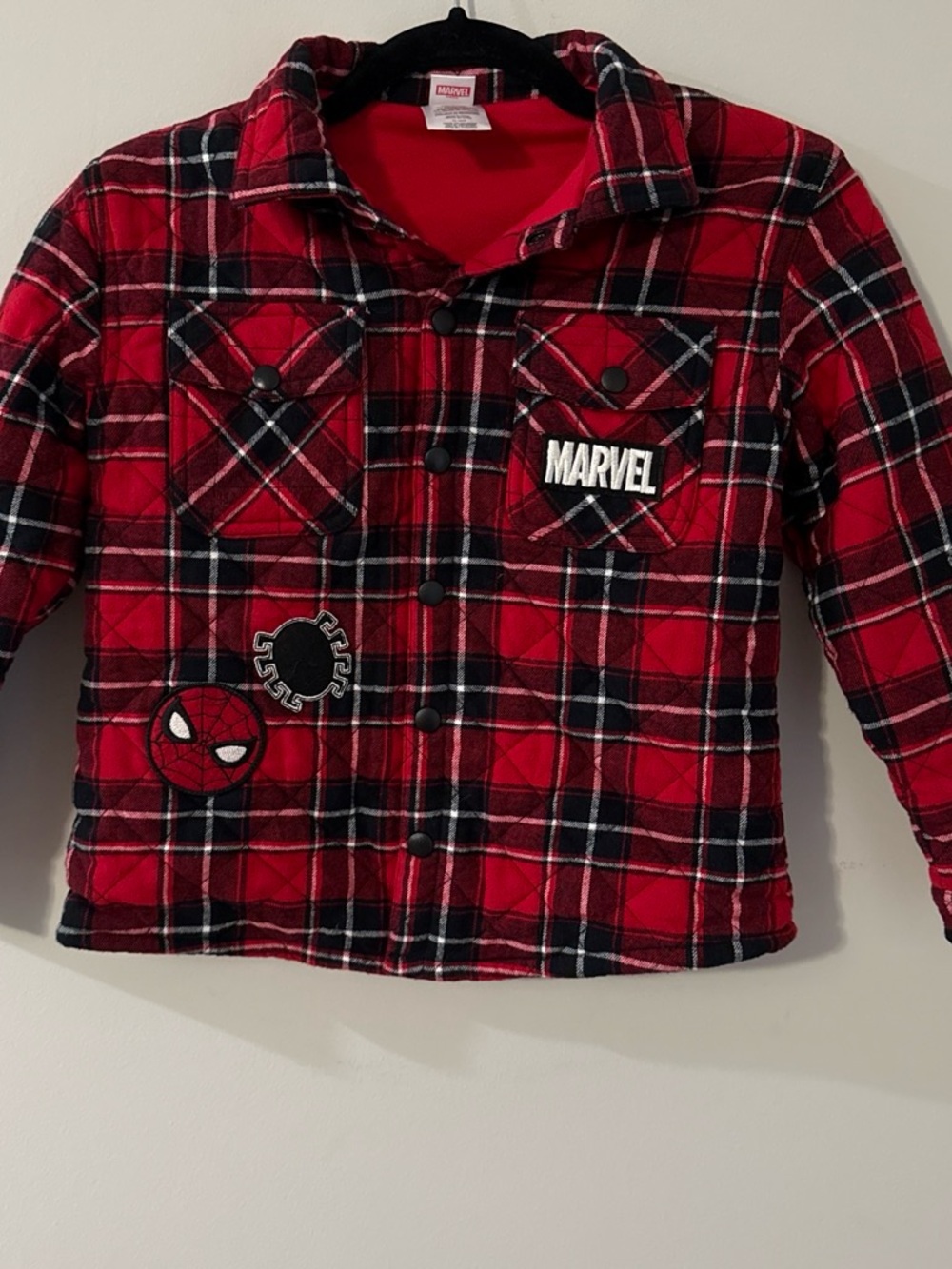 Marvel Red and Black Plaid Spider-Man Quilted Jacket